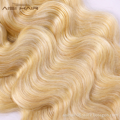 Aisi Hair Wholesale Blonde 613  Body Wave Human Hair Weave  Brazilian Human Hair 613 Bundles with Closure